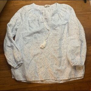 Joie women’s linen embroidered smocked top XS